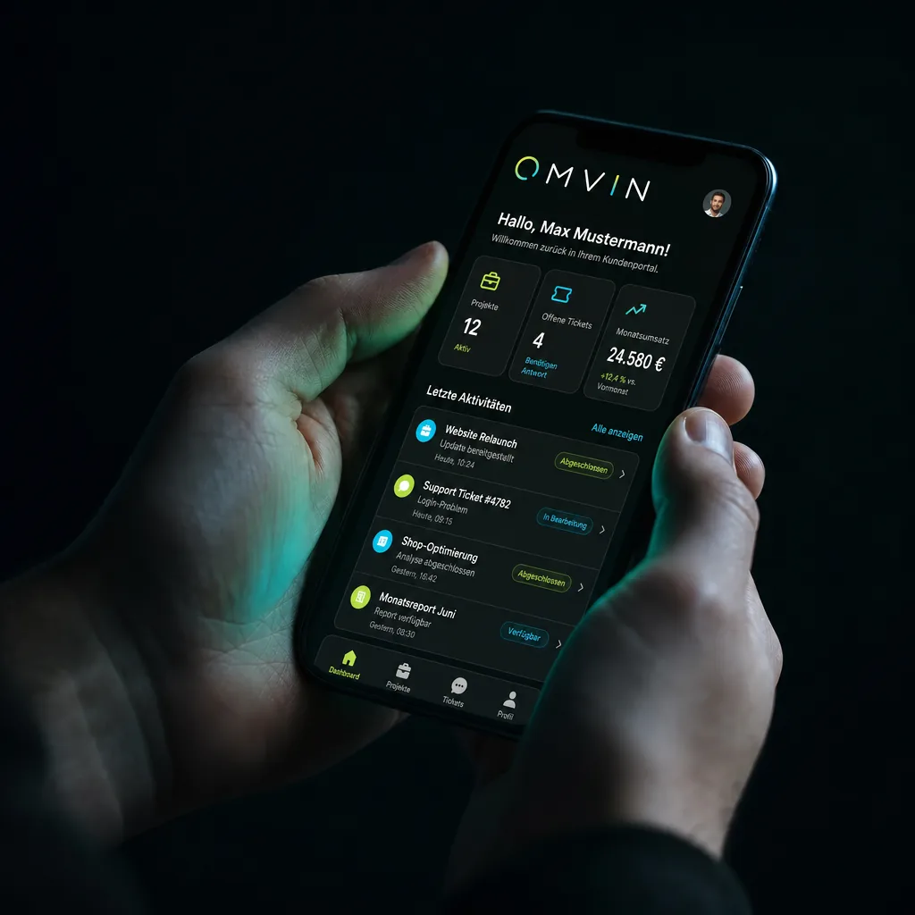 Hände halten ein Smartphone mit einer individuell gebauten App