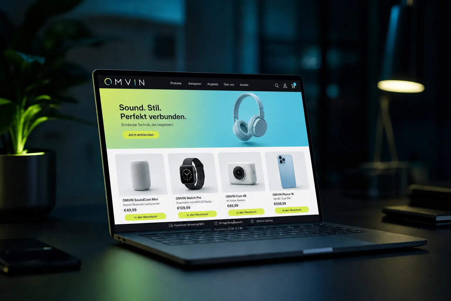 Laptop zeigt das Layout eines fertigen Onlineshops